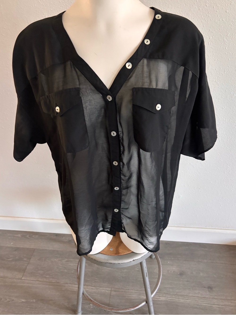 Daniel Rainn Sheer Short-Sleeve Double Button Down Shirt